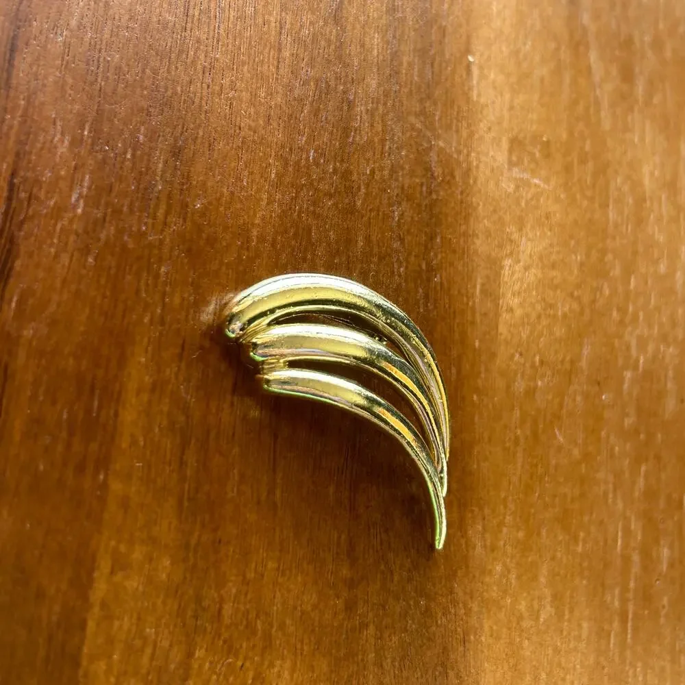 Vintage Piscitelli Signed Gold Tone Swish Brooch | Triple Arch Modernist Pin